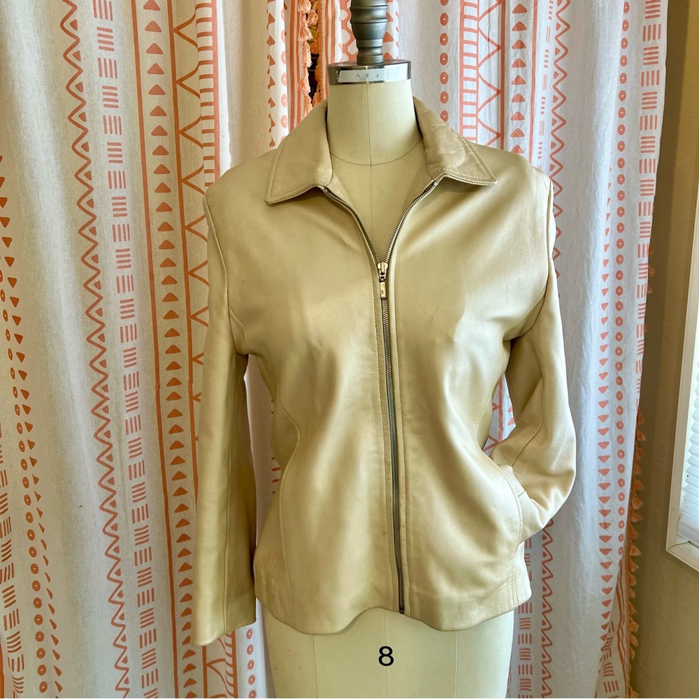Women's Cream Leather Jacket